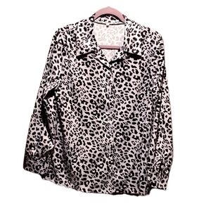 Animal Print Silky Button Up Blouse Shirt Plus Size 3XL‎ Women NWOT